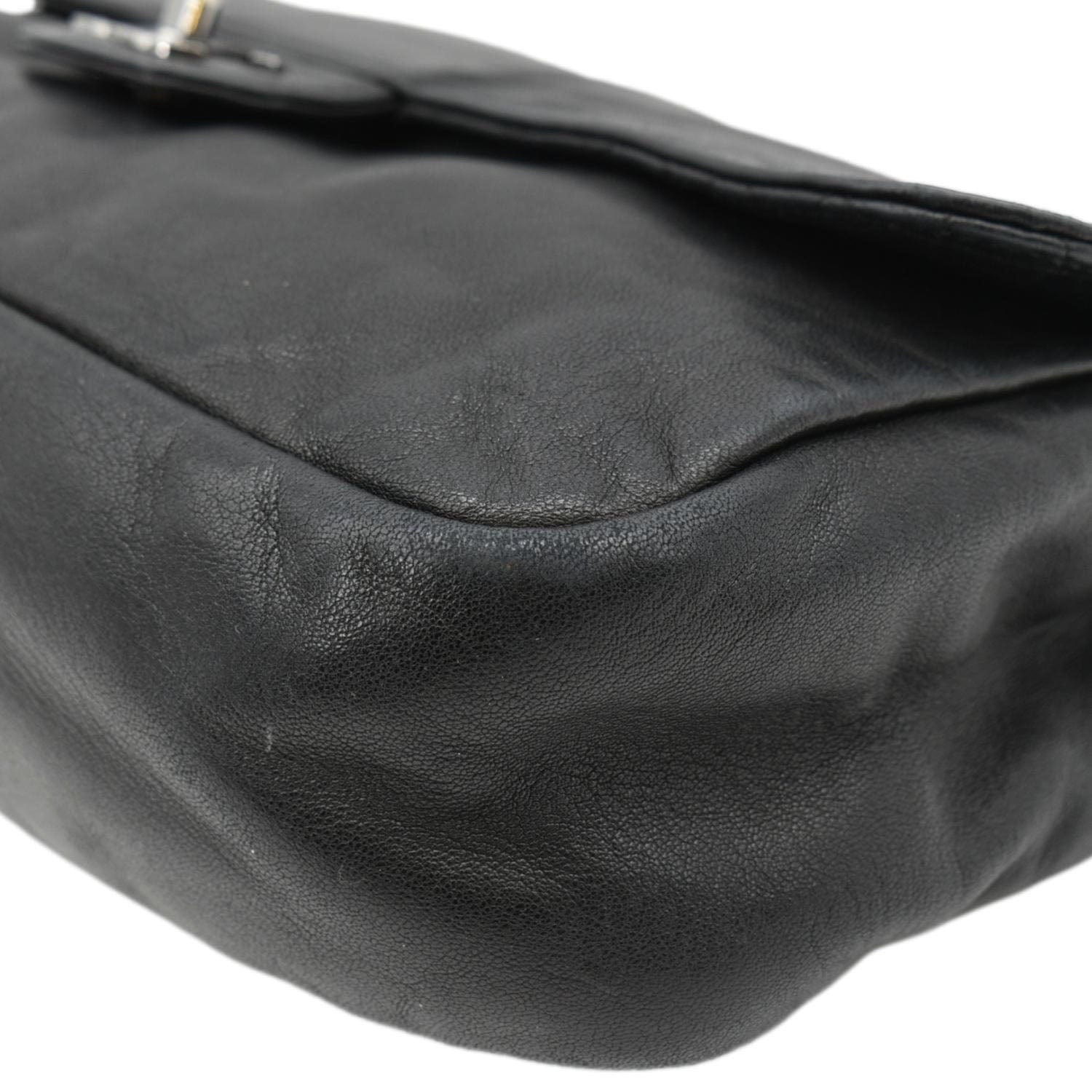 CHANEL Soft and Chain Flap Leather Shoulder Bag Black