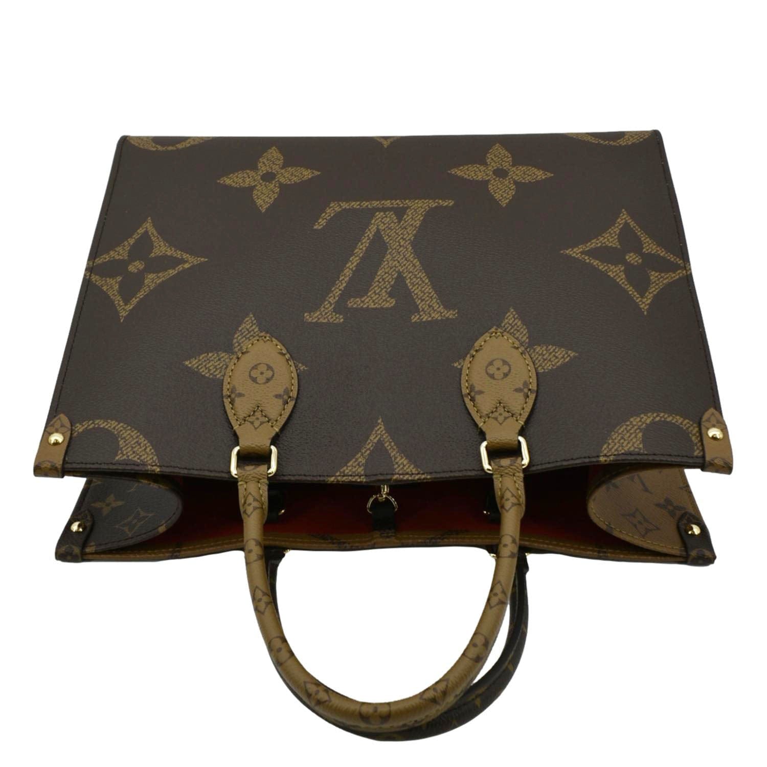 LOUIS VUITTON Onthego MM Giant Monogram Canvas Tote Shoulder Bag Brown