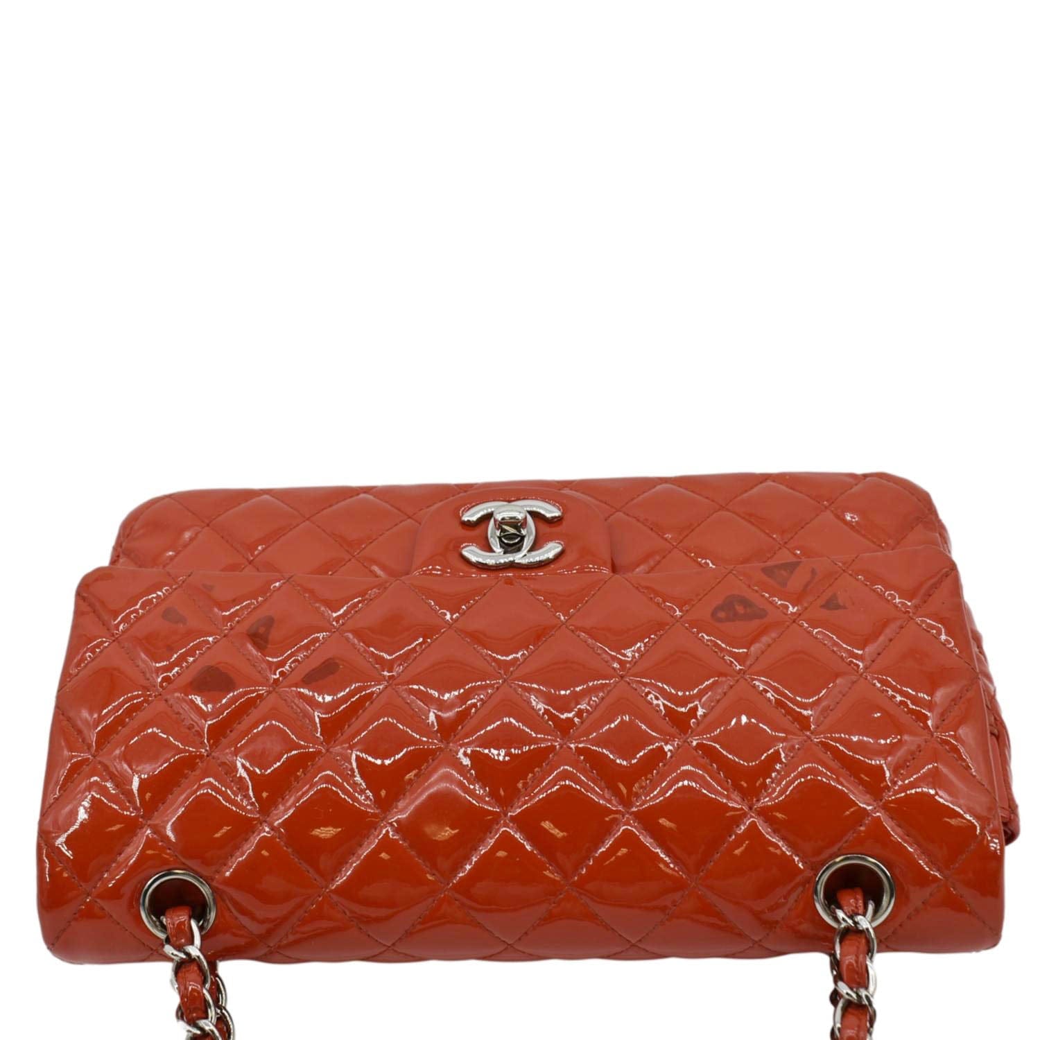 CHANEL Classic Medium Double Flap Patent Leather Shoulder Bag Red