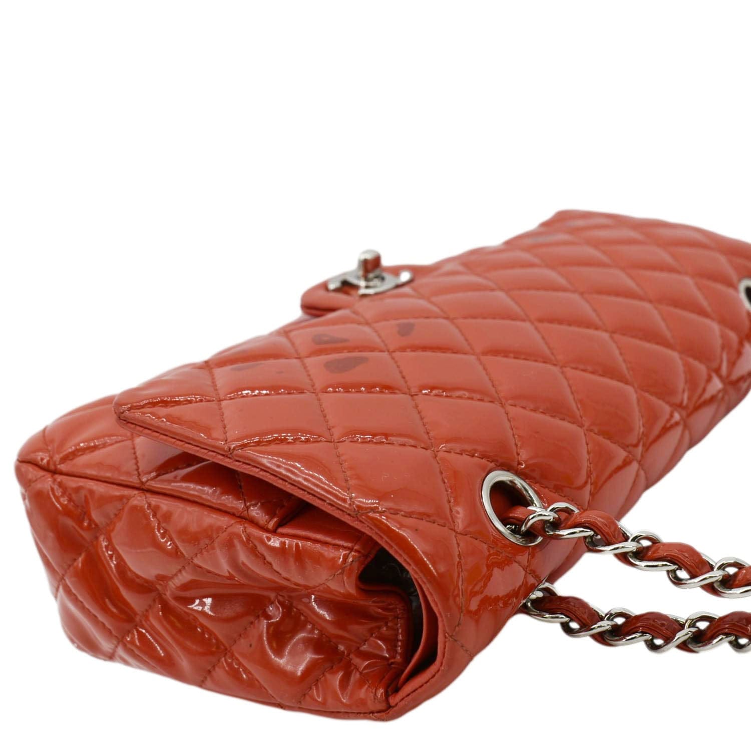 CHANEL Classic Medium Double Flap Patent Leather Shoulder Bag Red