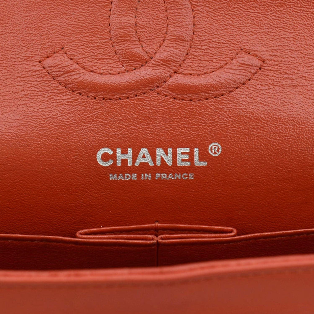 CHANEL Classic Medium Double Flap Patent Leather Shoulder Bag Red