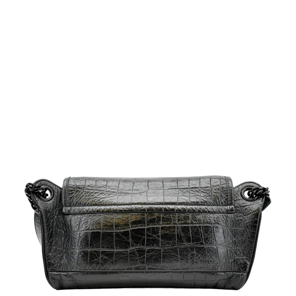 YVES SAINT LAURENT Niki Baby Crocodile Leather Chain Shoulder Bag Black