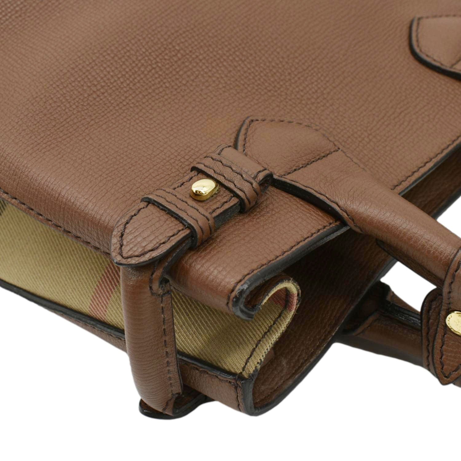BURBERRY Banner Derby Leather Tote Shoulder Bag Tan