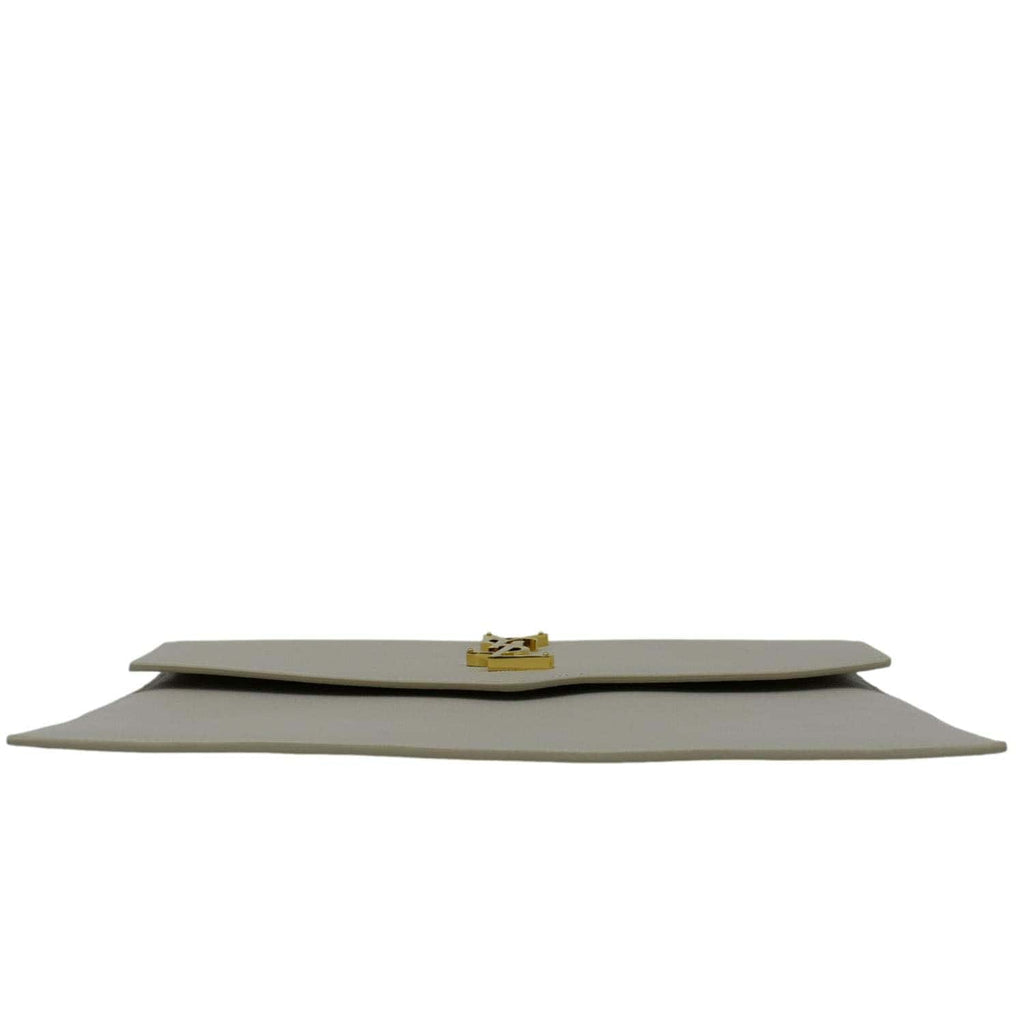 YVES SAINT LAURENT Uptown Envelope Grain De Poudre Leather Clutch Light Grey