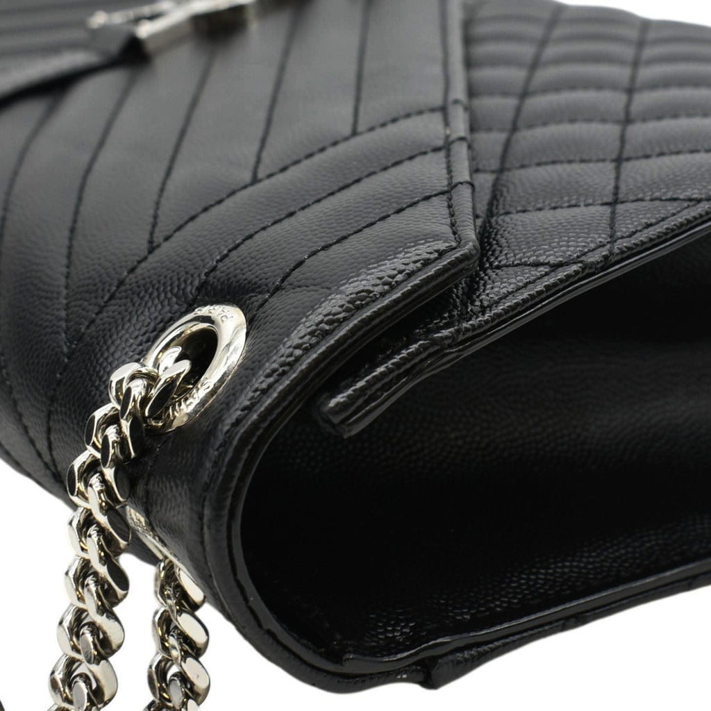 YVES SAINT LAURENT Large Envelope Mix Matelasse Leather Chain Shoulder Bag Black