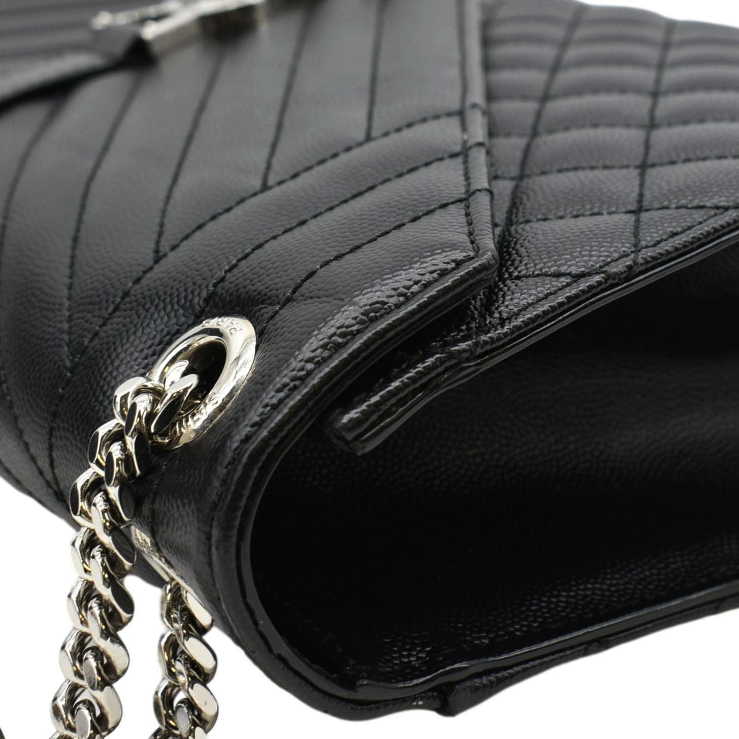 YVES SAINT LAURENT Large Envelope Mix Matelasse Leather Chain Shoulder Bag Black