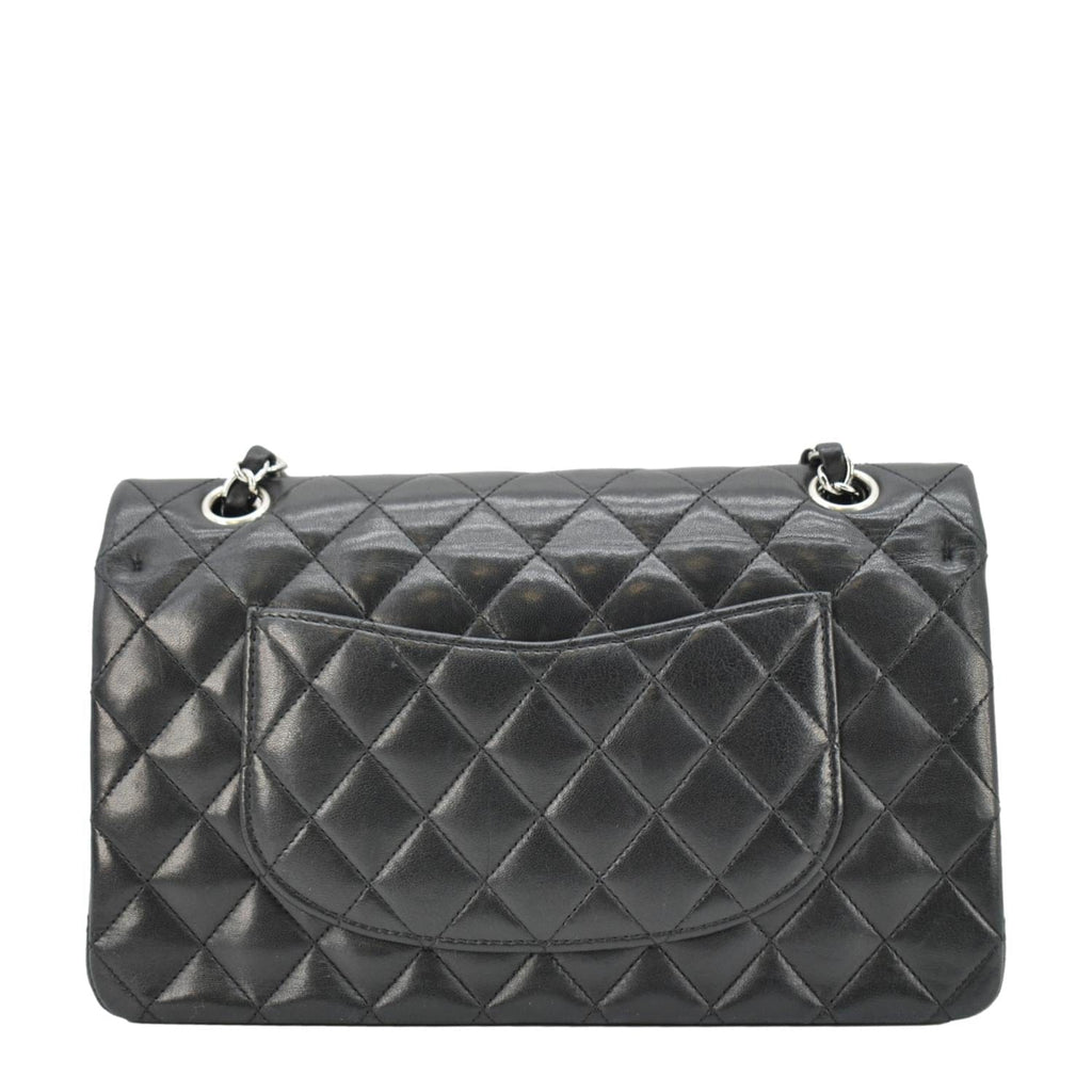 CHANEL Medium Double Flap Lambskin Leather Shoulder Bag Black