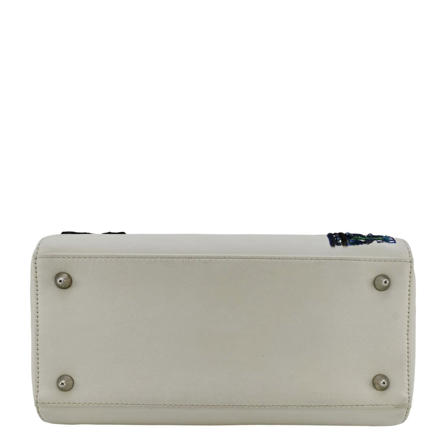 CHRISTIAN DIOR Lady Dior Patch Embellished Leather Tote Bag White