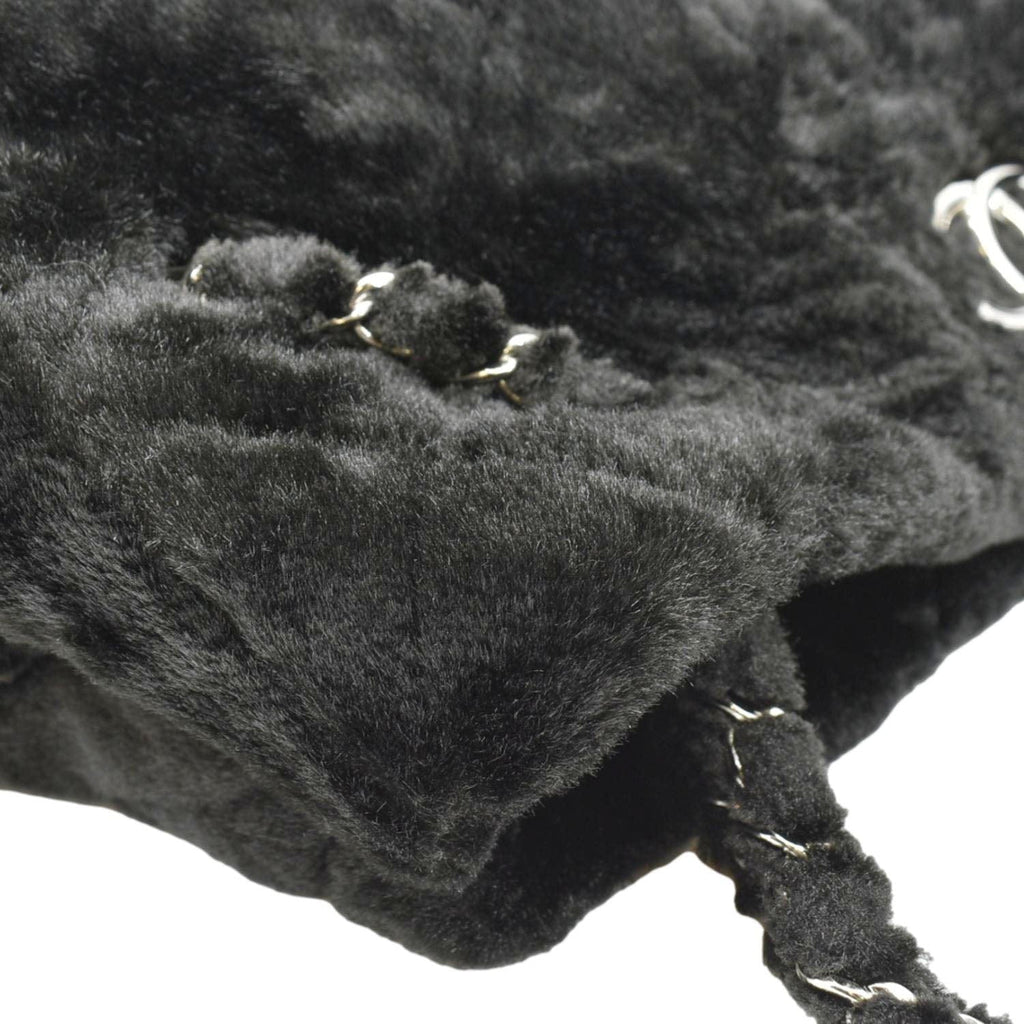 CHANEL Large Camellia Fantasy Faux Fur Tote Bag Black