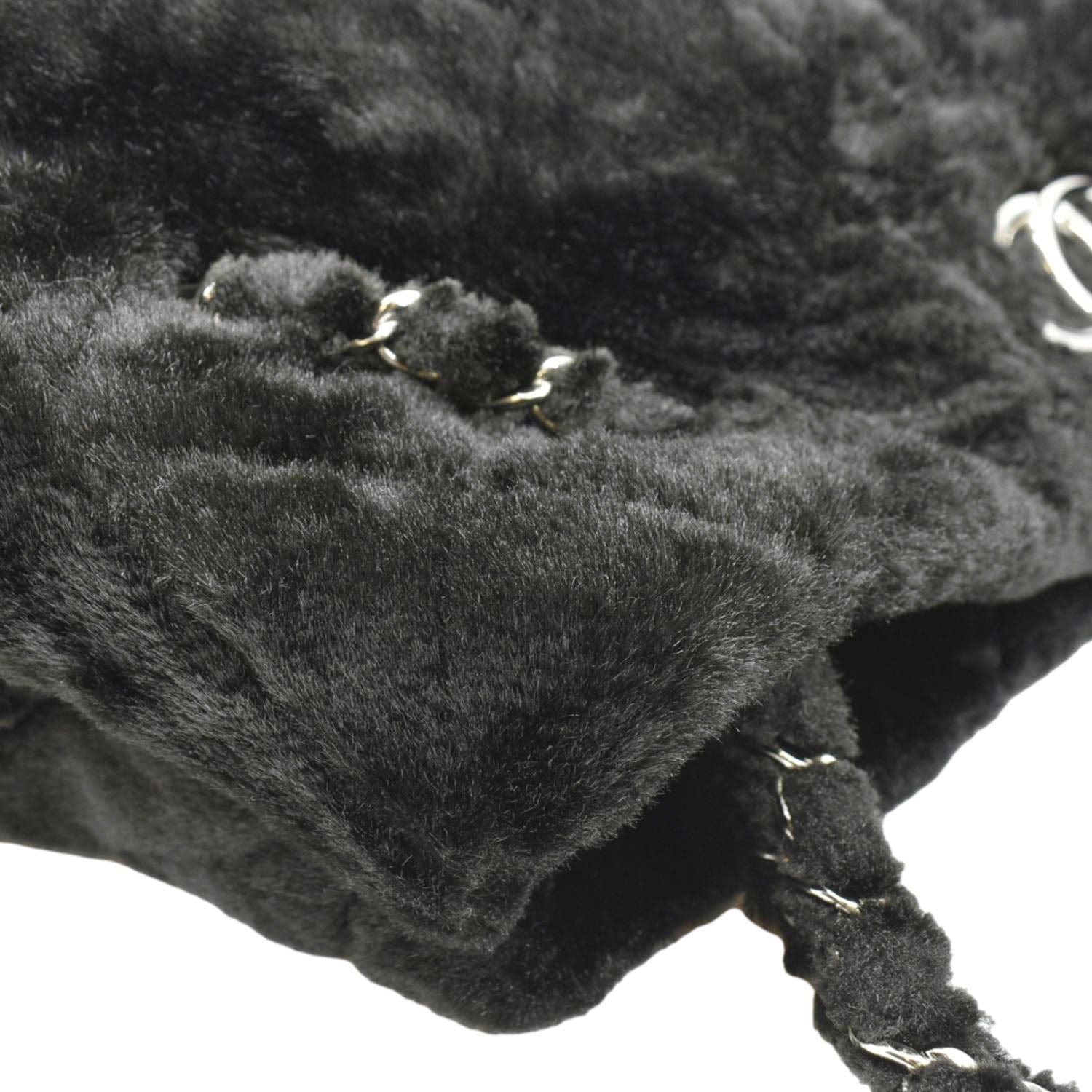 CHANEL Large Camellia Fantasy Faux Fur Tote Bag Black