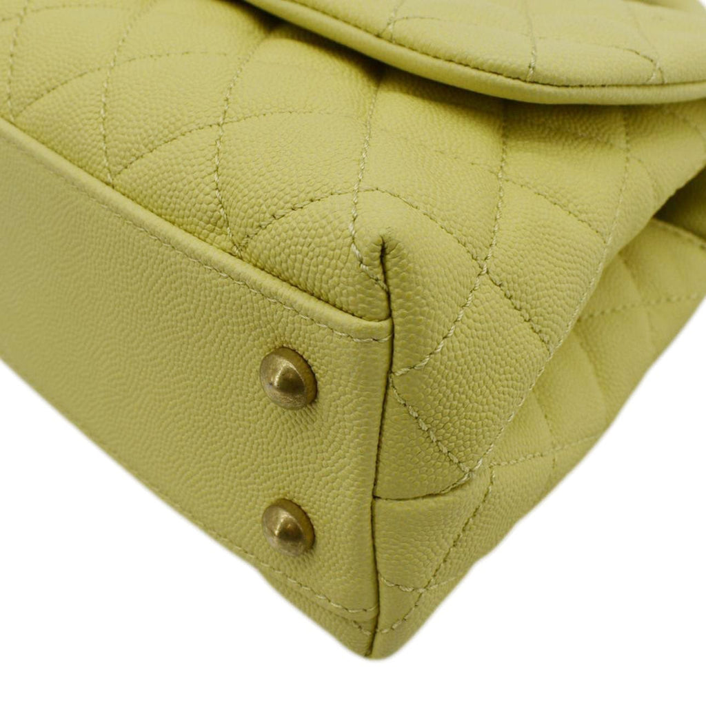 CHANEL CC Coco Flap Caviar Leather Top Handle Shoulder Bag Yellow 24229597