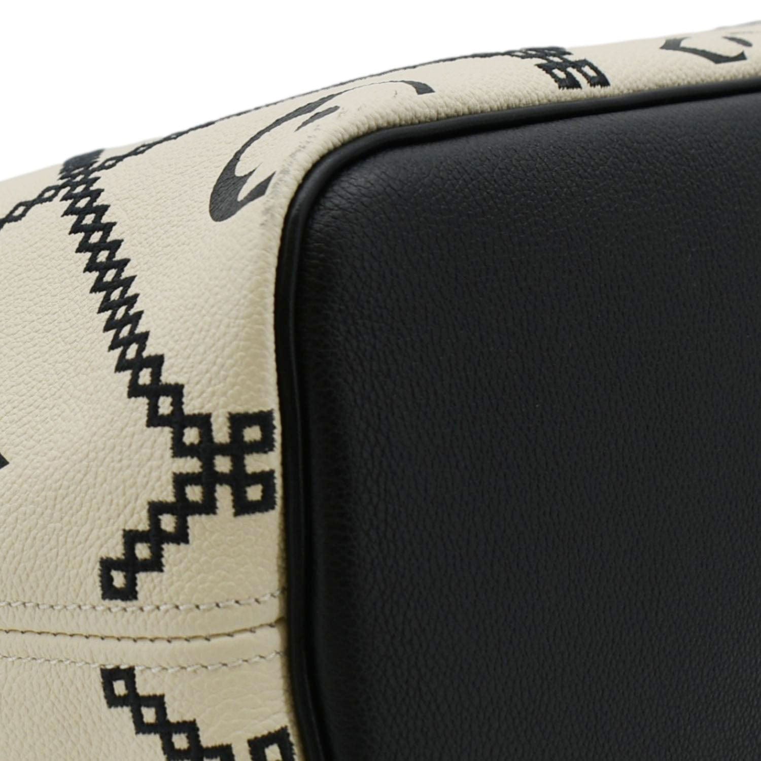 LOUIS VUITTON Broderies Neverfull MM Giant Empreinte Monogram Tote Bag Cream