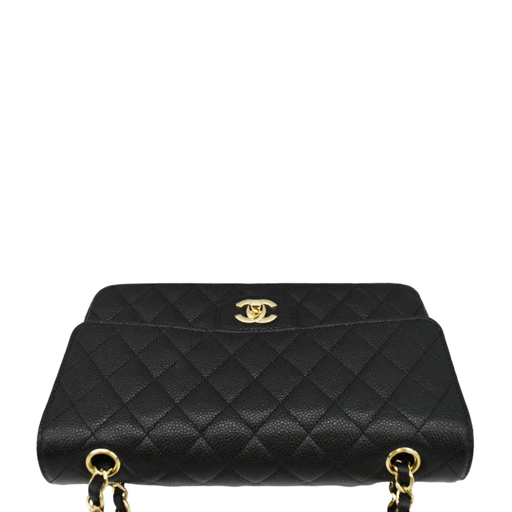 CHANEL Classic Medium Flap Quilted Caviar Leather Shoulder Bag Black