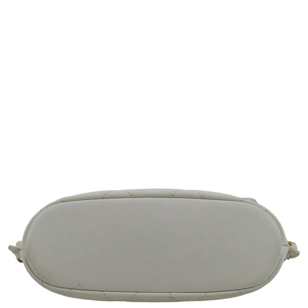 CHANEL Chain Flap Quilted Leather Hobo Shoulder Bag Ivory