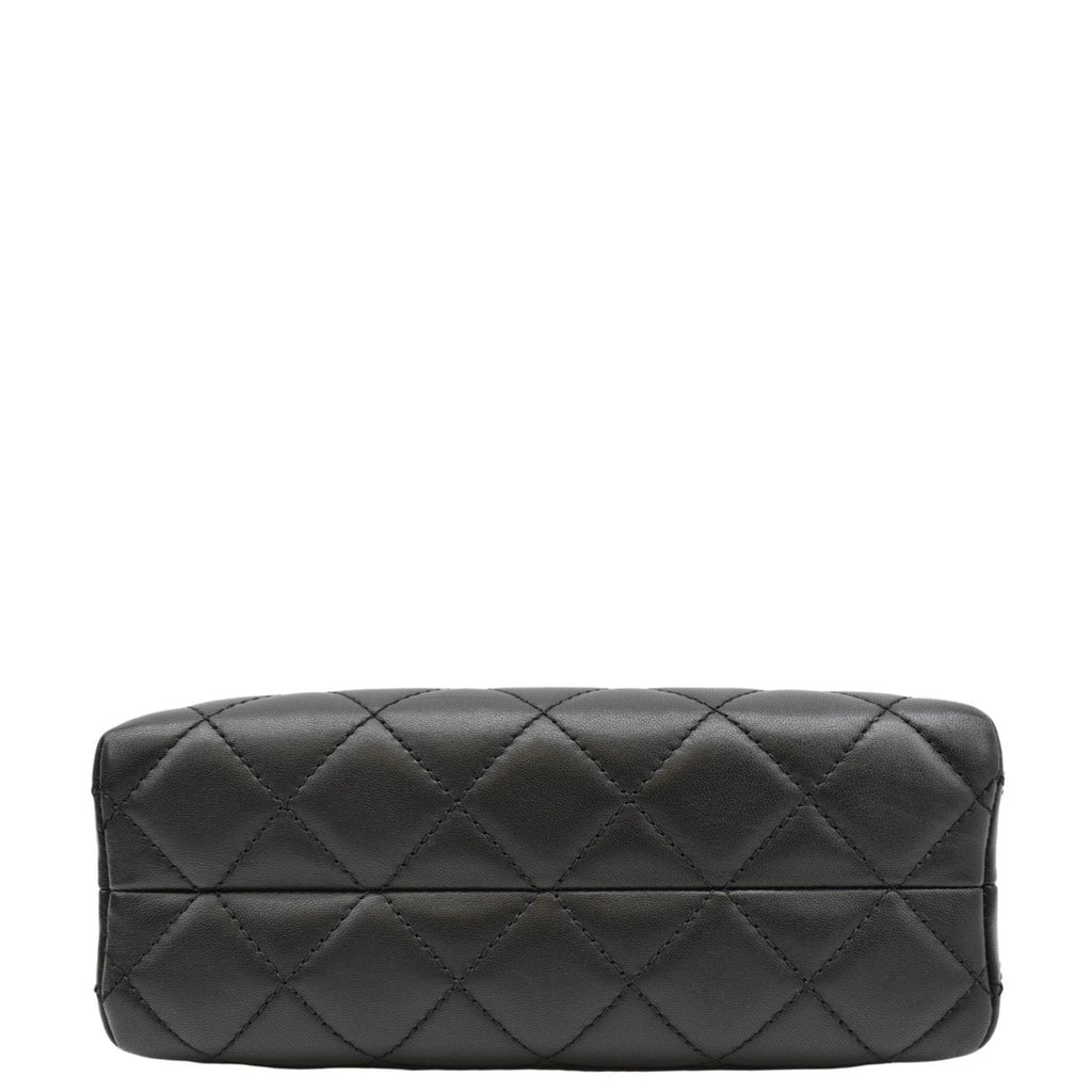 CHANEL CC Kisslock Box Lambskin Leather Chain Shoulder Bag Black