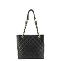 CHANEL Petite Quilted Caviar Leather Shopping Tote Shoulder Bag Black