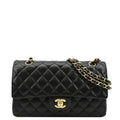 CHANEL Classic Medium Double Flap Quilted Leather Shoulder Bag Black