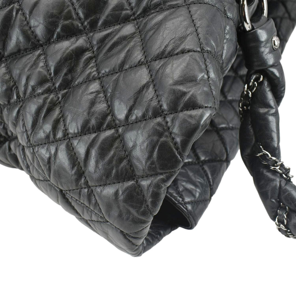 CHANEL Distressed Vintage Ligne Braid Calfskin Leather Tote Bag Black
