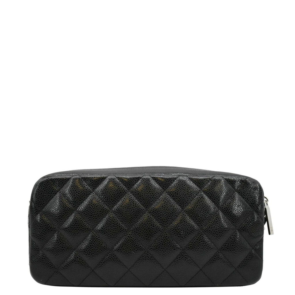 CHANEL Front Pocket Quilted Caviar Leather Chain Shoulder Bag Black