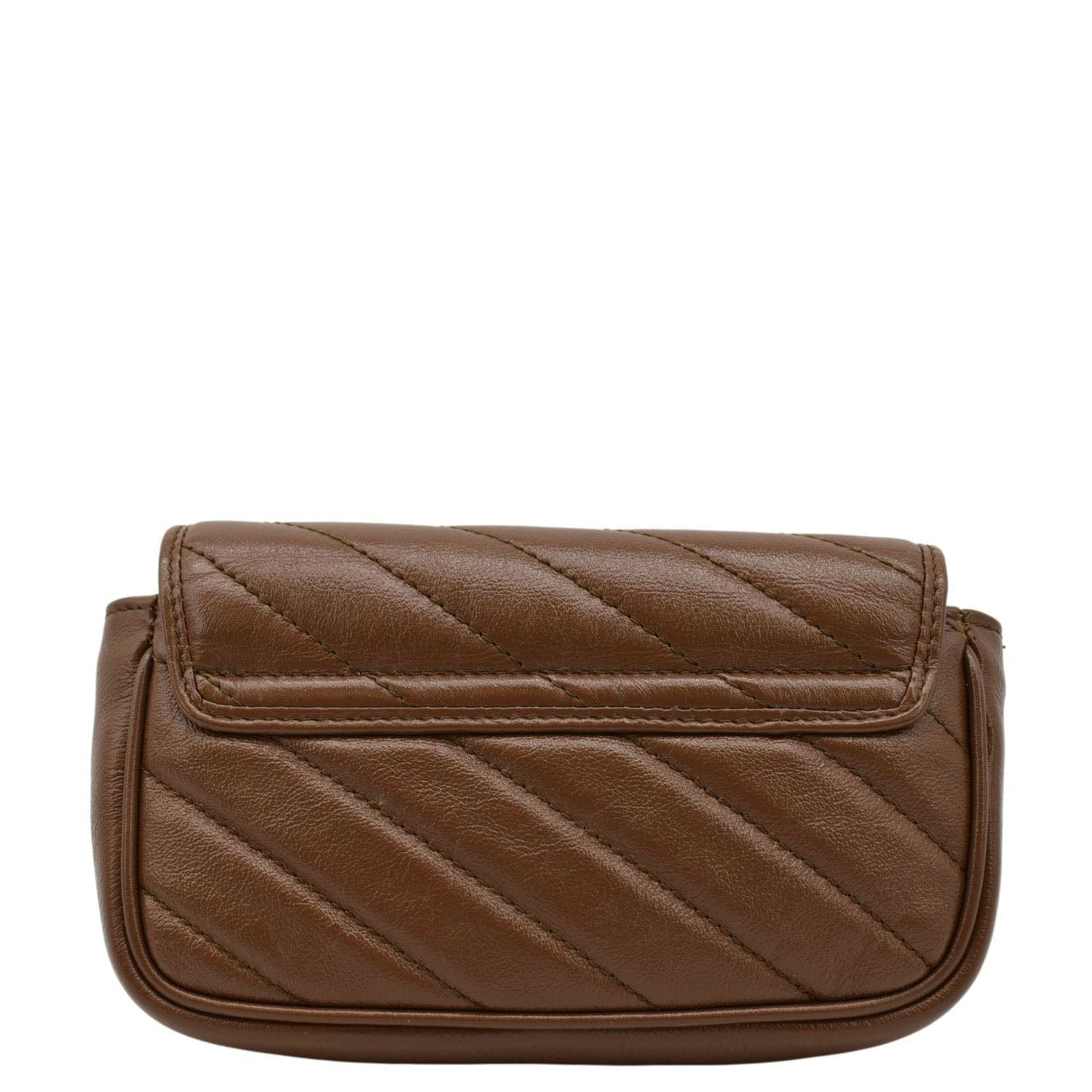 GUCCI GG Marmont Super Mini Matelasse Leather Shoulder Bag Brown 476433