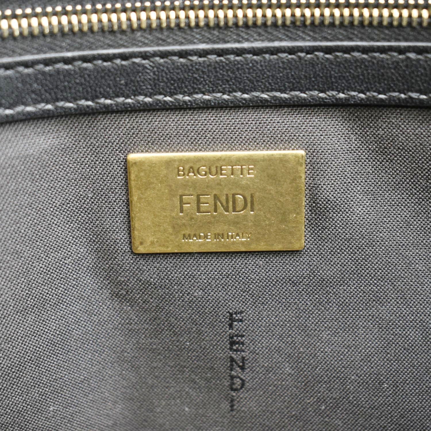 FENDI Baguette Medium FF Shearling Sheepskin Shoulder Bag Brown