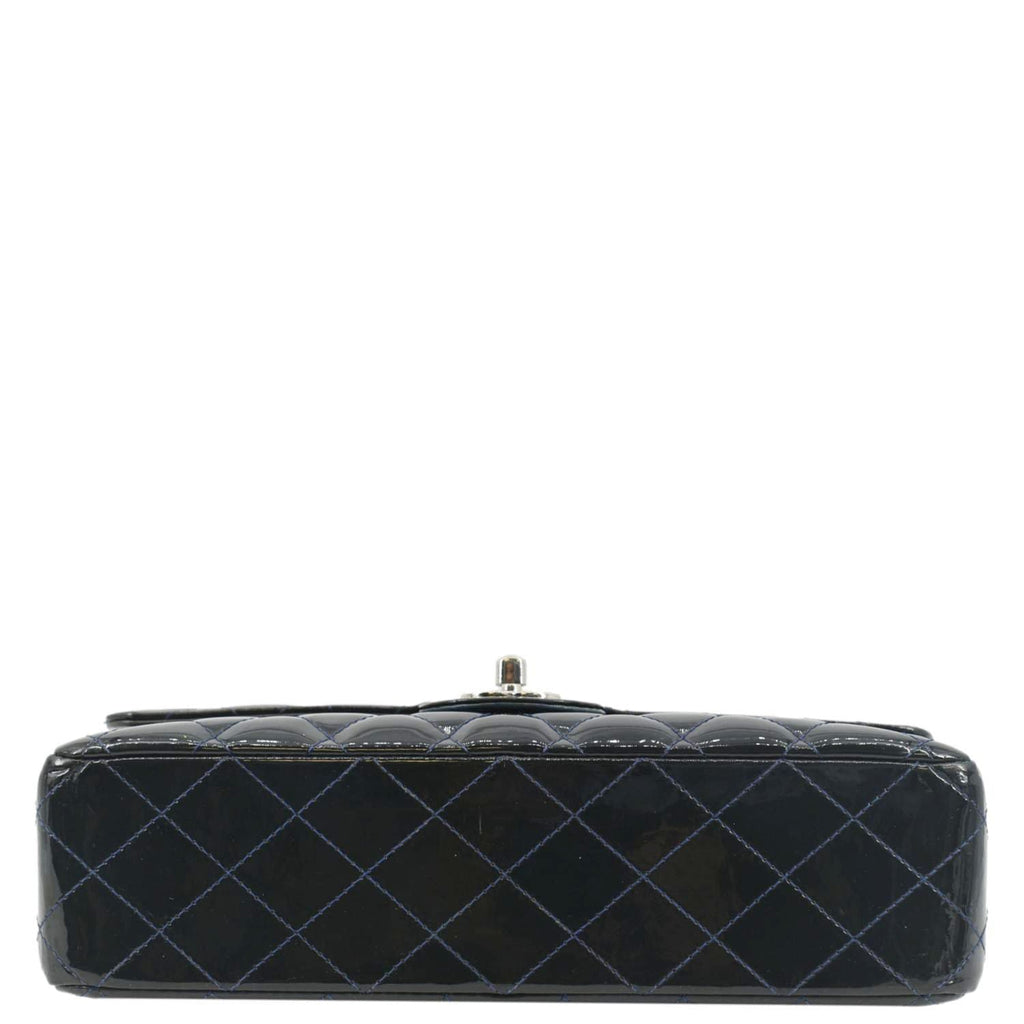 CHANEL Medium Double Flap Quilted Patent Leather Shoulder Bag Olive