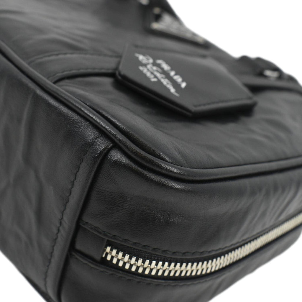 PRADA Re-edition 2001 Medium Antique Nappa Leather Shoulder Bag Black