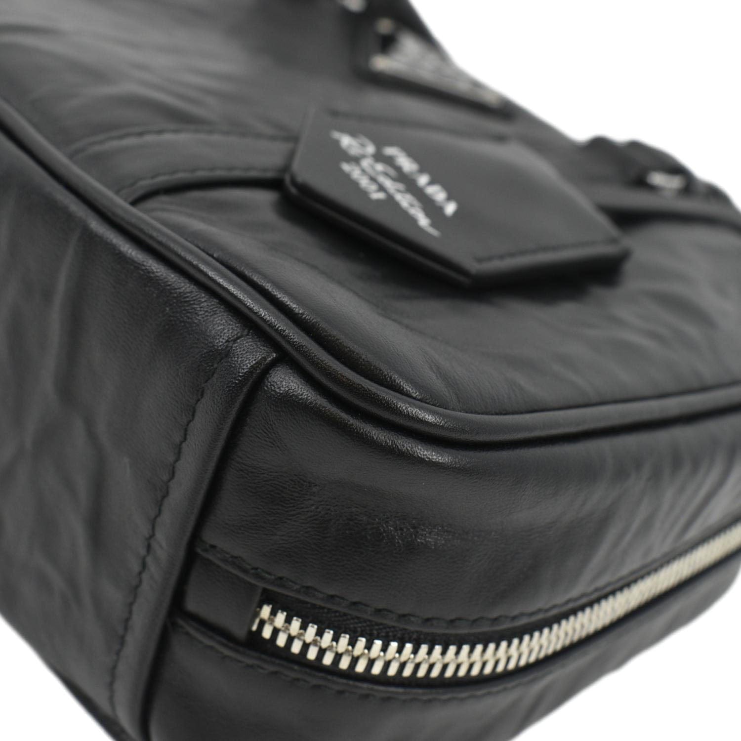 PRADA Re-edition 2001 Medium Antique Nappa Leather Shoulder Bag Black