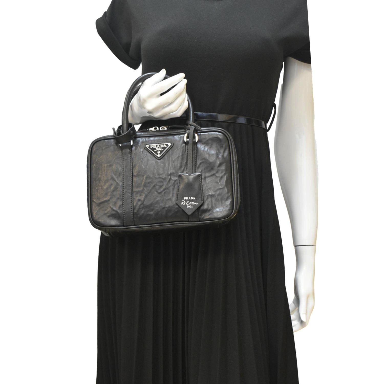 PRADA Re-edition 2001 Medium Antique Nappa Leather Shoulder Bag Black