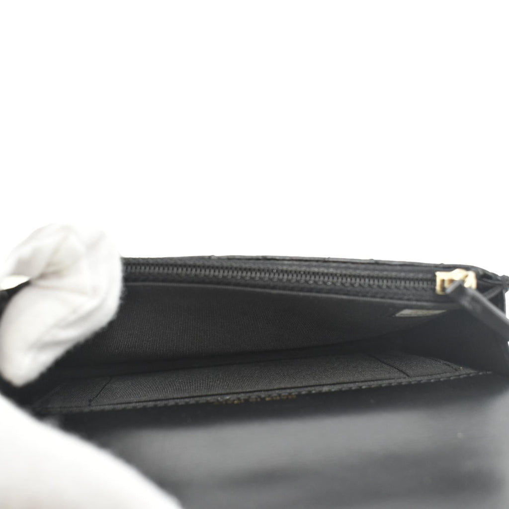 CHANEL Pearl Strap CC Mini Quilted Leather Wallet on Chain Shoulder Bag Black