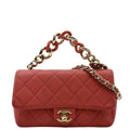 CHANEL Resin Chain Flap Lambskin Quilted Leather Shoulder Bag Red
