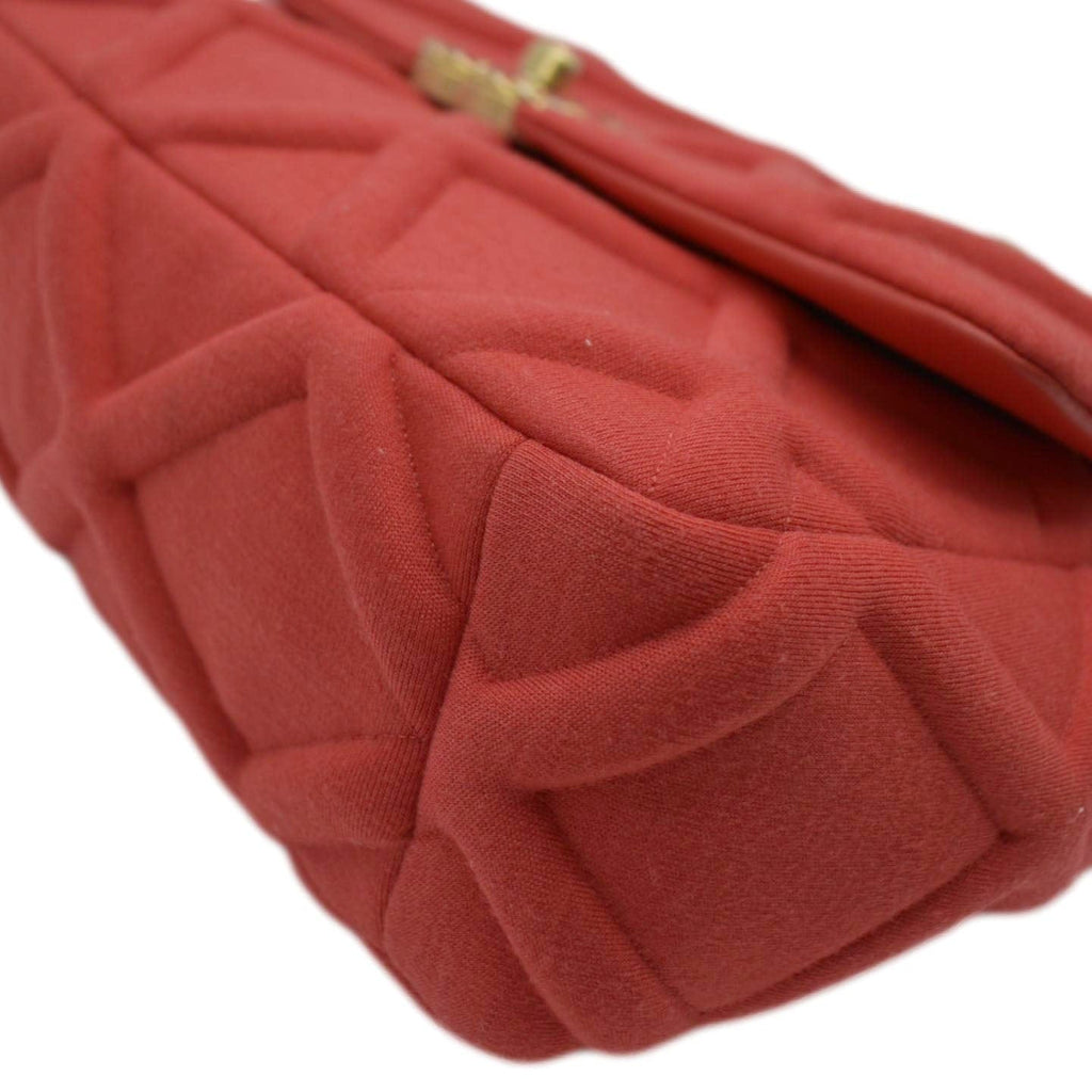 CHANEL 19 Flap Quitled Jersey Lambskin Shoulder Bag Red