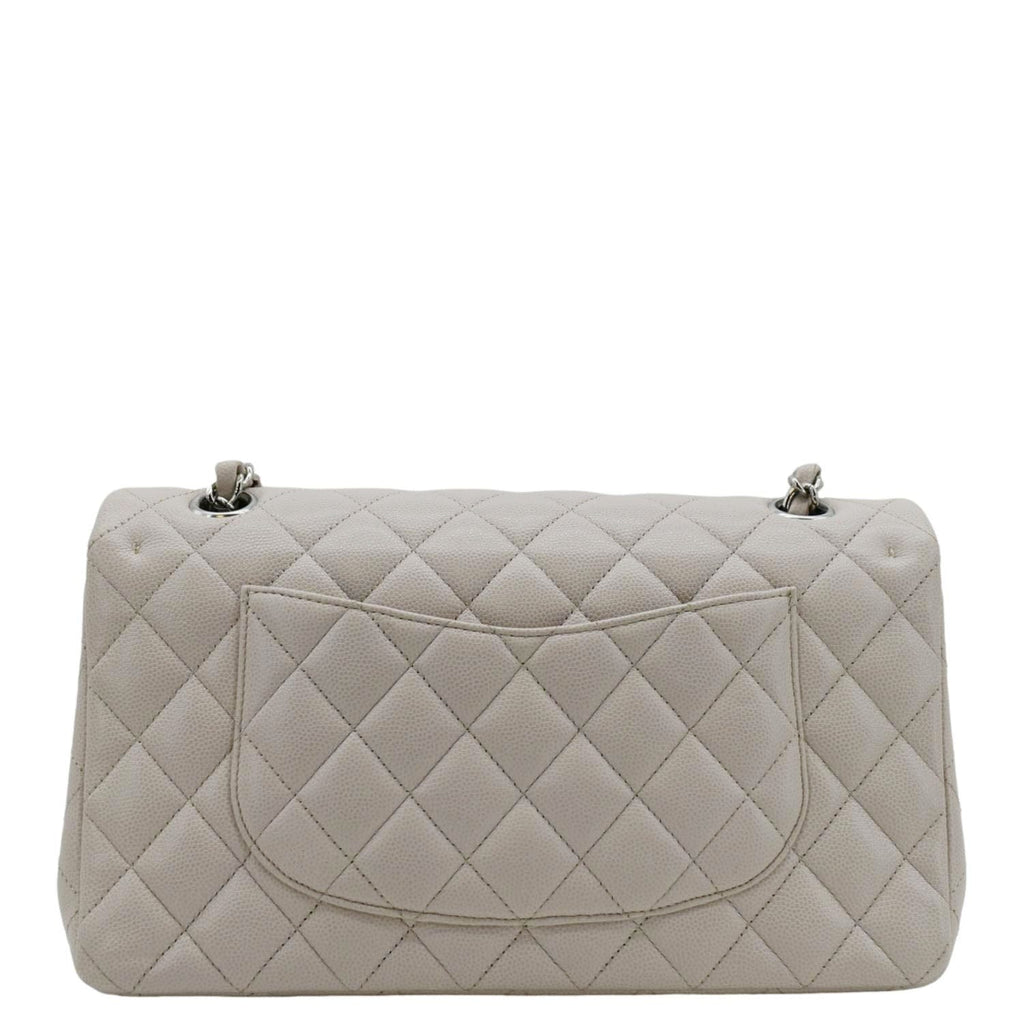 CHANEL Classic Double Flap Medium Quilted Caviar Leather Shoulder Bag White