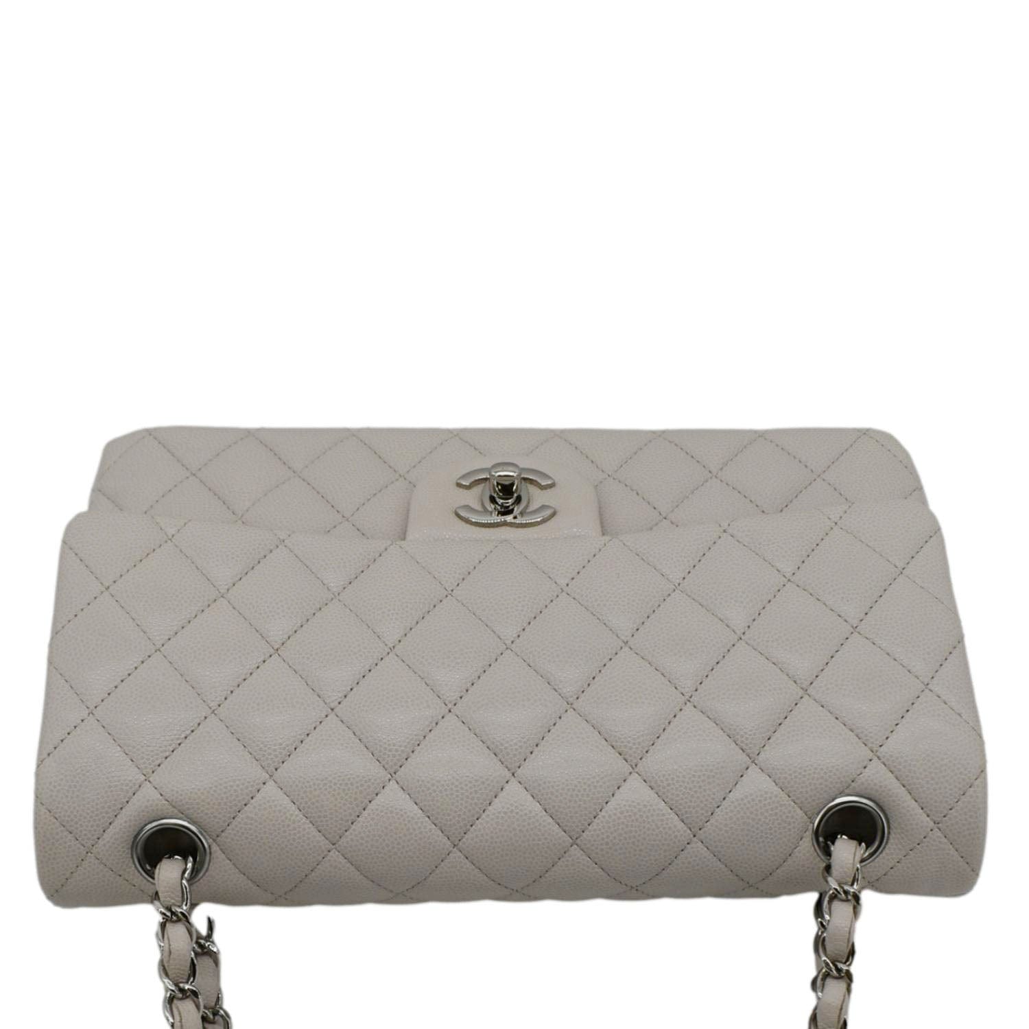 CHANEL Classic Double Flap Medium Quilted Caviar Leather Shoulder Bag White