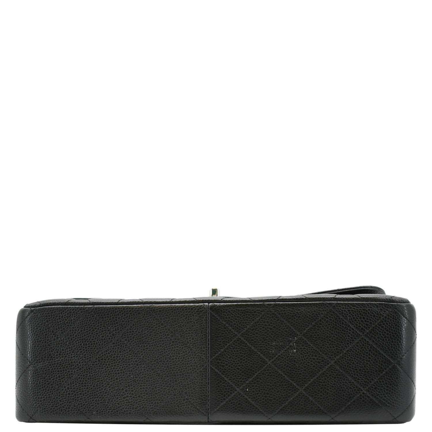 CHANEL Jumbo Double Flap Quilted Caviar Leather Shoulder Bag Black