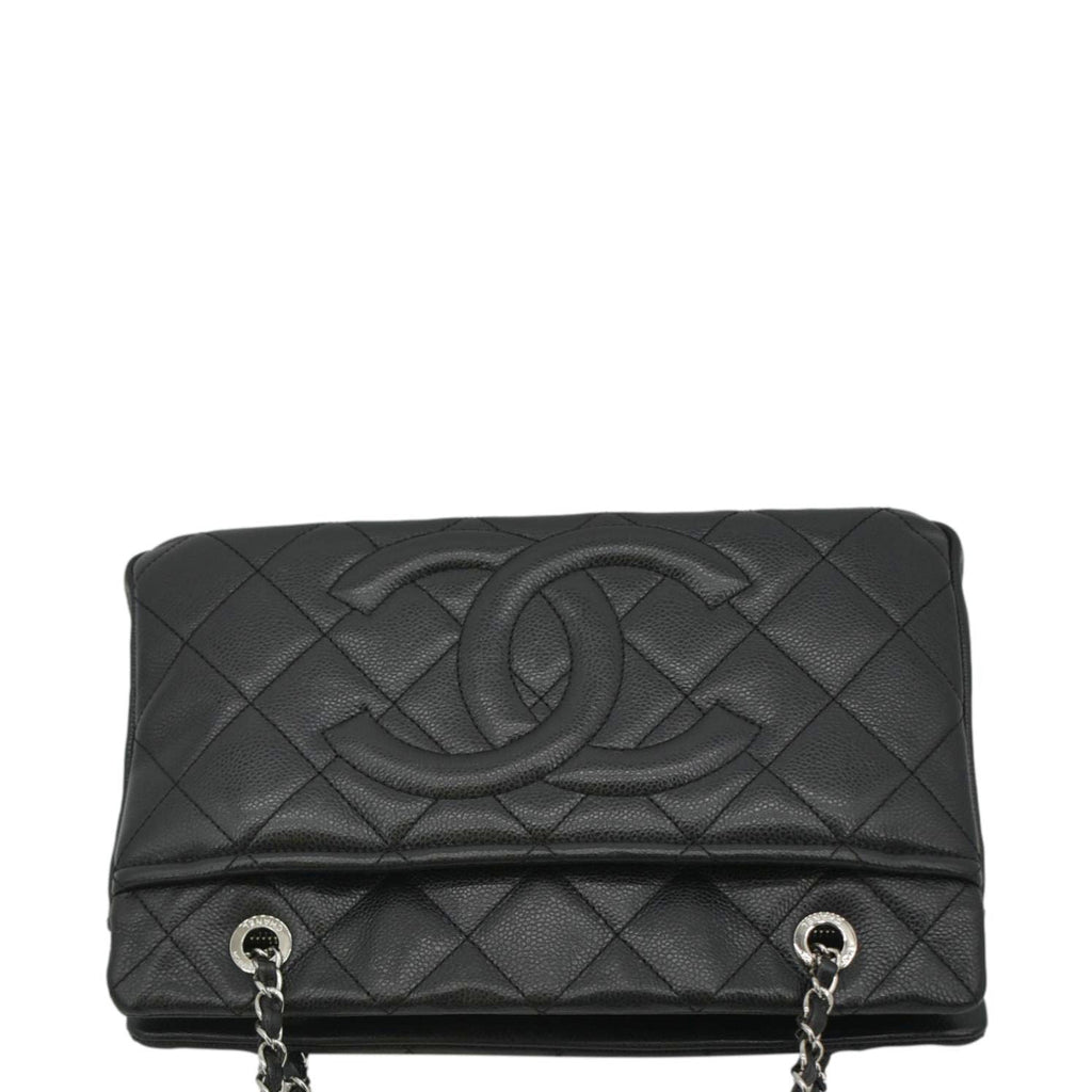 CHANEL Timeless CC Soft Quilted Caviar Leather Shopping Tote Bag Black