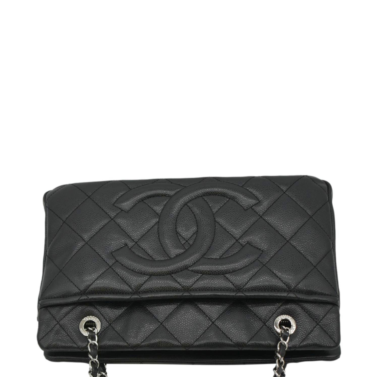 CHANEL Timeless CC Soft Quilted Caviar Leather Shopping Tote Bag Black