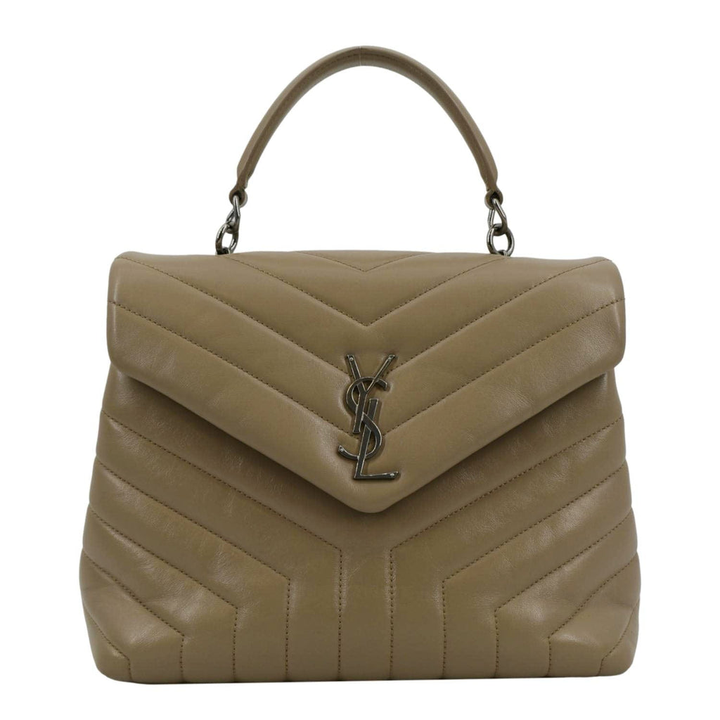 YVES SAINT LAURENT Loulou Top Handle Quilted Leather Shoulder Bag Beige
