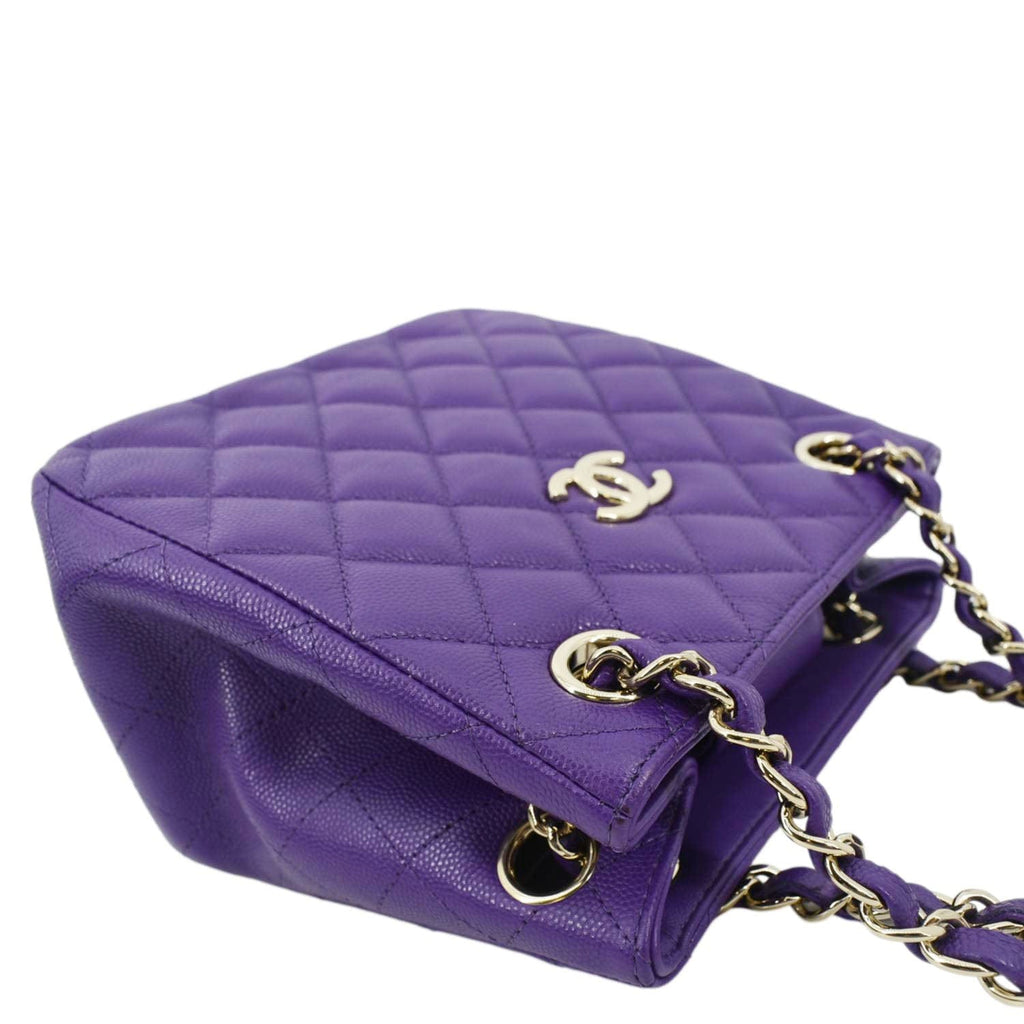 CHANEL CC Quilted Caviar Leather Tote Bucket Bag Purple