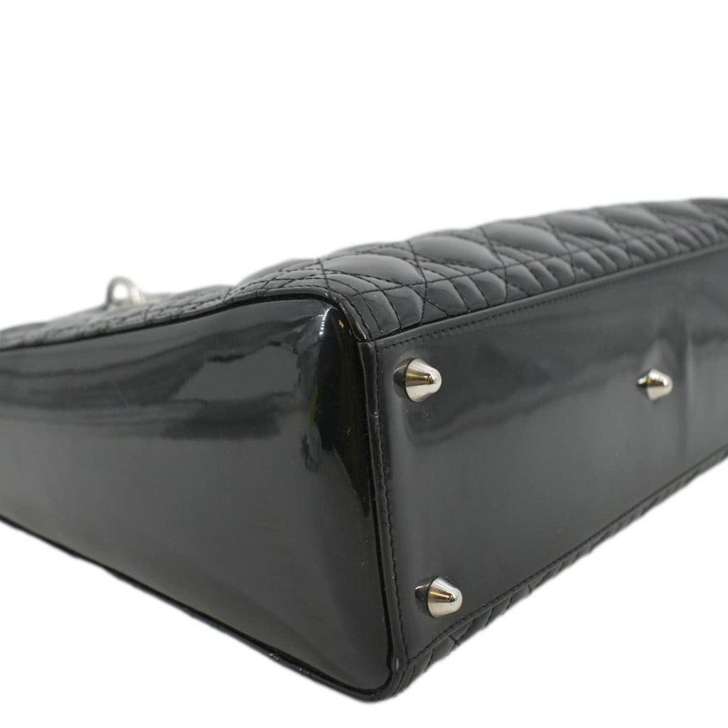 CHRISTIAN DIOR Lady Dior Large Quilted Patent Leather Shoulder Bag Black