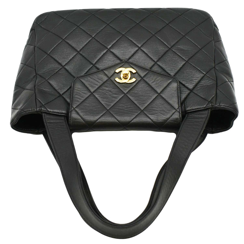CHANEL Classic Flap Vintage Quilted Leather Tote Bag Black