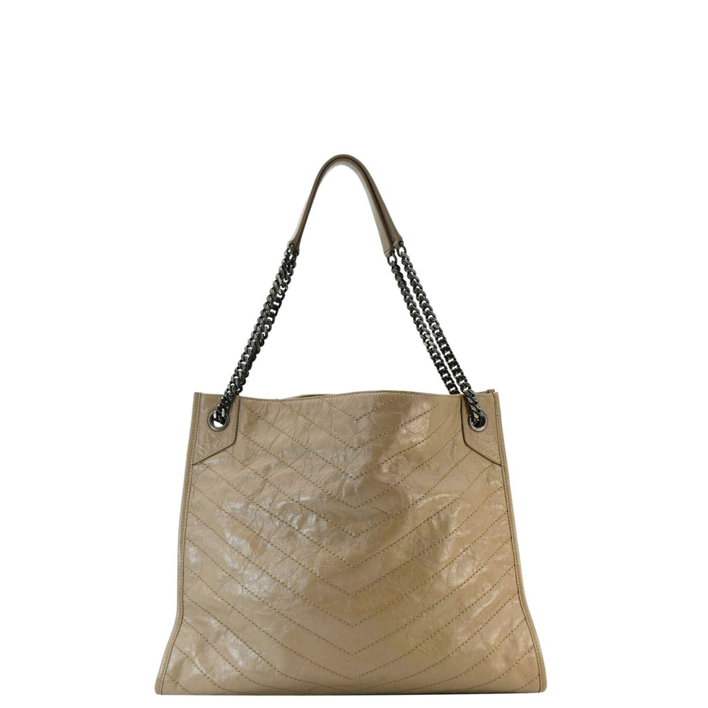 YVES SAINT LAURENT Niki Shopping Leather Tote Bag Brown
