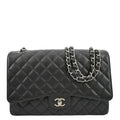 CHANEL Classic Maxi Single Flap Quilted Caviar Leather Shoulder Bag Black