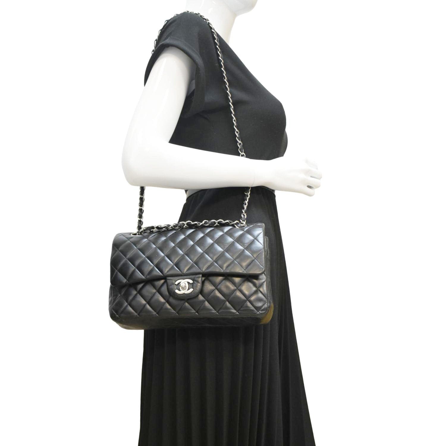 CHANEL Classic Medium Double Flap Leather Shoulder Bag Black