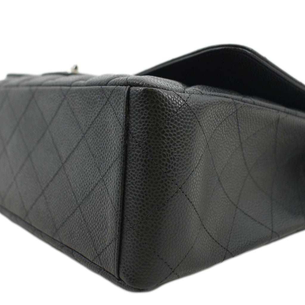 CHANEL Classic Maxi Single Flap Quilted Caviar Leather Shoulder Bag Black