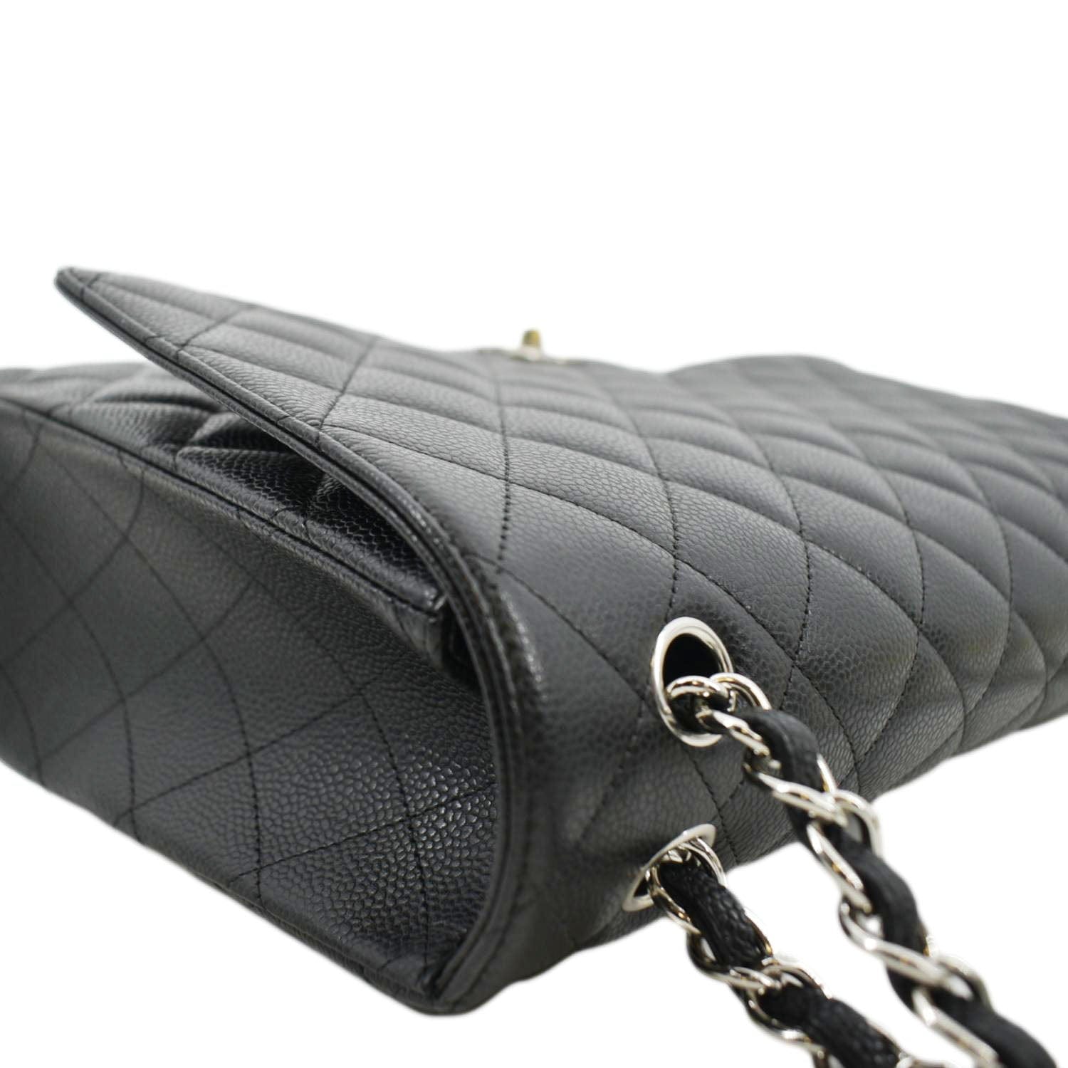 CHANEL Classic Maxi Single Flap Quilted Caviar Leather Shoulder Bag Black