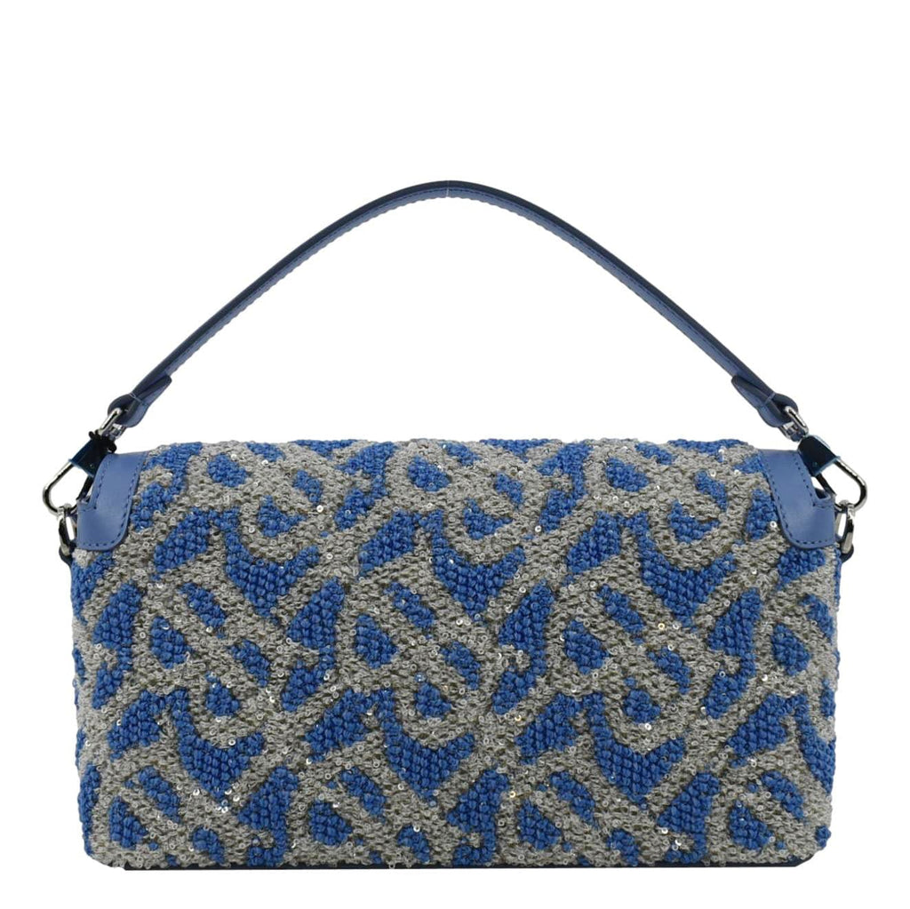 BURBERRY Note TB Small Sequins Yarn Shoulder Bag Blue