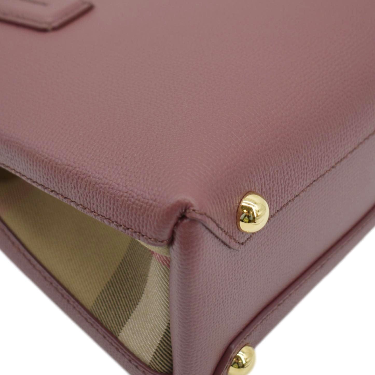 BURBERRY Banner Small House Check Leather Tote Shoulder Bag Maroon