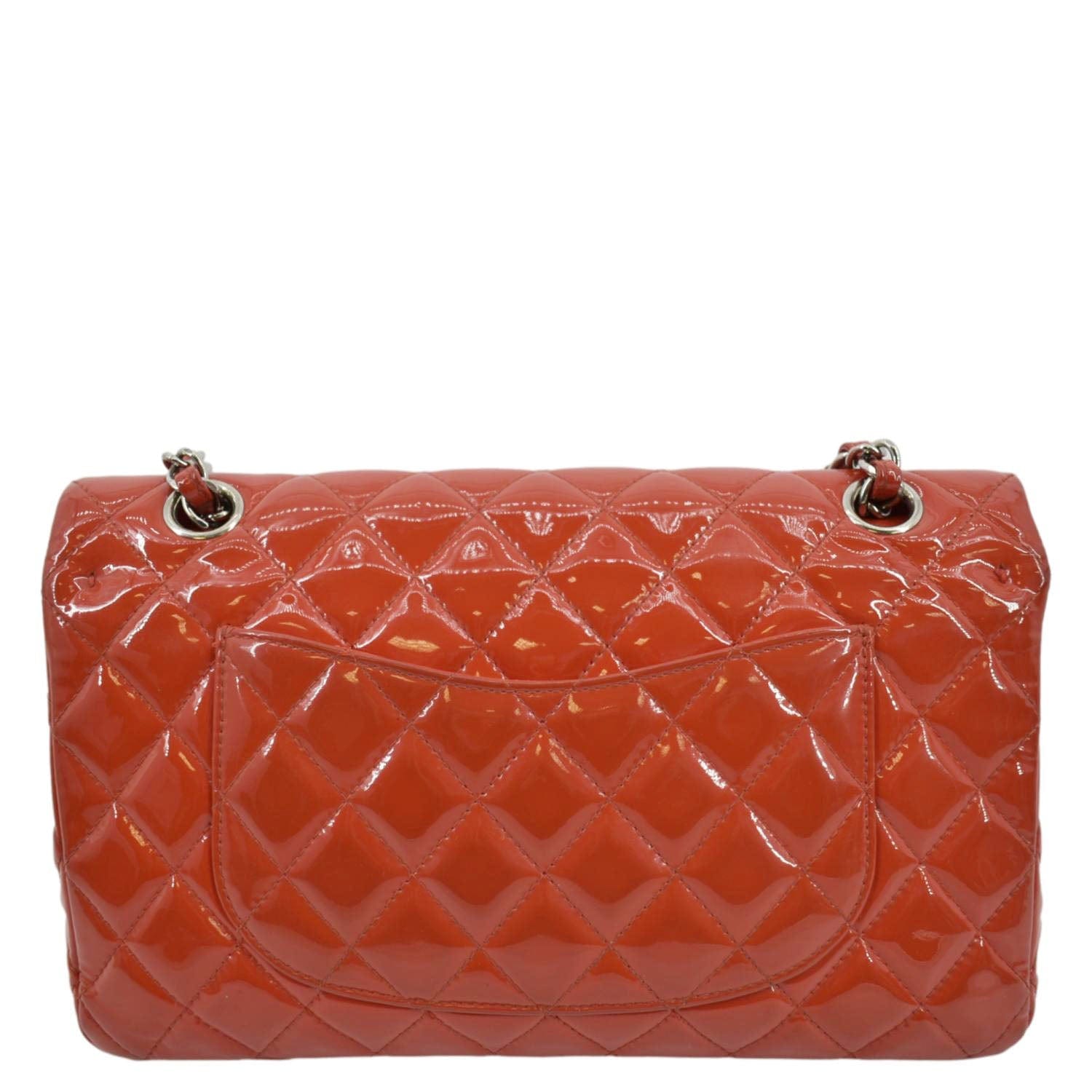 CHANEL Jumbo Flap Quilted Patent Leather Shoulder Bag Red