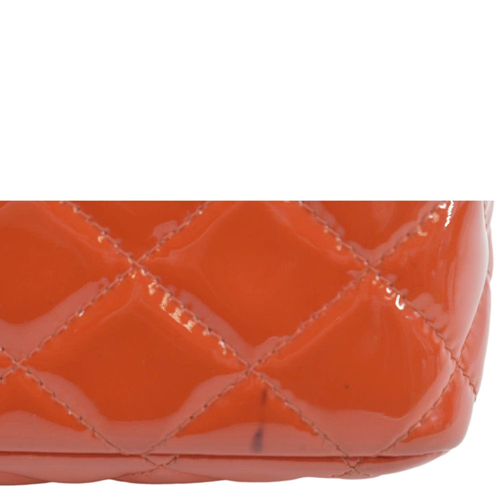 CHANEL Classic Double Flap Quilted Patent Leather Shoulder Bag Red